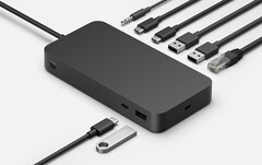 El Surface Thunderbolt 4 Dock tiene un orificio de montaje para un soporte de escritorio. (Fuente de la imagen: Microsoft)