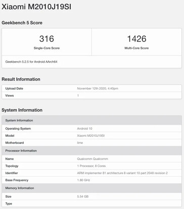 El "Redmi Note 10 (4G)" en Geekbench 5... (Fuente: Geekbench vía MySmartPrice)