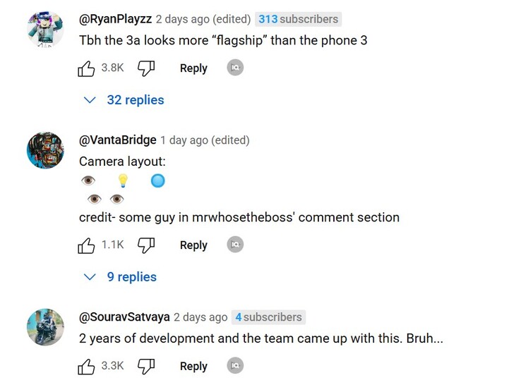 Los 3 mejores comentarios bajo el vídeo oficial de Nothing en YouTube (Fuente de la imagen: Notebookcheck)