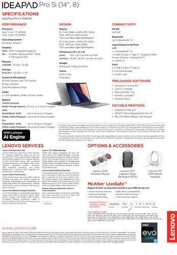 Lenovo IdeaPad Pro 5i 14 - Especificaciones. (Fuente: Lenovo)
