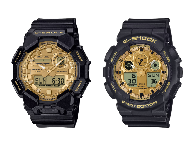 Los relojes Casio G-Shock GA-010GGB-1A9 (izquierda) y GA-100GGB-1A9 (derecha). (Fuente de la imagen: Casio)