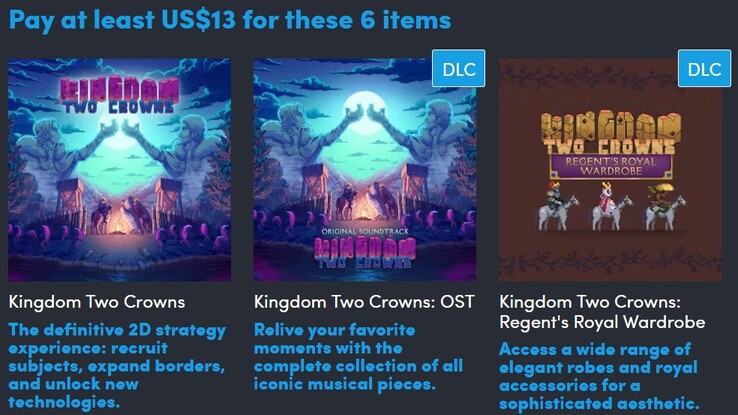 Imagen decorativa. El segundo nivel contiene un total de 6 artículos y cuesta 13 (Fuente de la imagen: Humble Bundle)