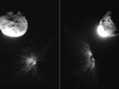 Fotos tomadas por el LICIACube italiano del asteroide tras el impacto (Fuente de las imágenes: NASA, ASI y Universidad de Maryland; recortadas)