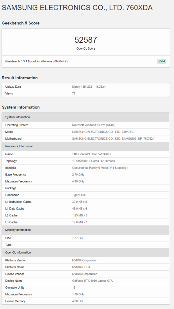 (Fuente de la imagen: Geekbench)