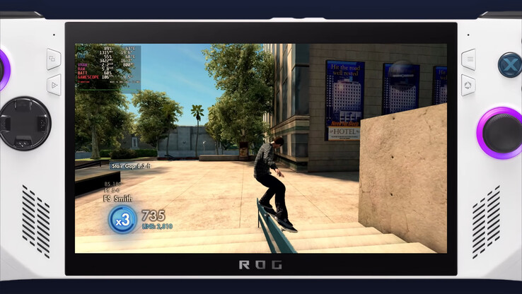 Skate 3 funcionando bajo RPCS3 en el ASUS ROG Ally X, con una media de 100-120 FPS.