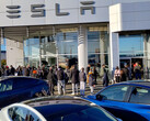 Cola de cibercamiones en una sala de exposición de Tesla en Langley, BC (imagen: CyberNatural_BC/X)