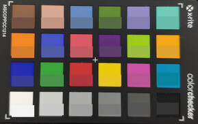 Colores del ColorChecker; color de referencia en la mitad inferior de cada cuadrado.