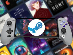GameHub v5.2 ya está disponible para su descarga. En la imagen: un teléfono Android ejecutando Steam. (Fuente de la imagen: Steam y GameSir - editado)