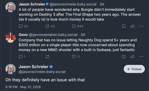 Jason Schreier Bluesky post sobre los estudios Sony