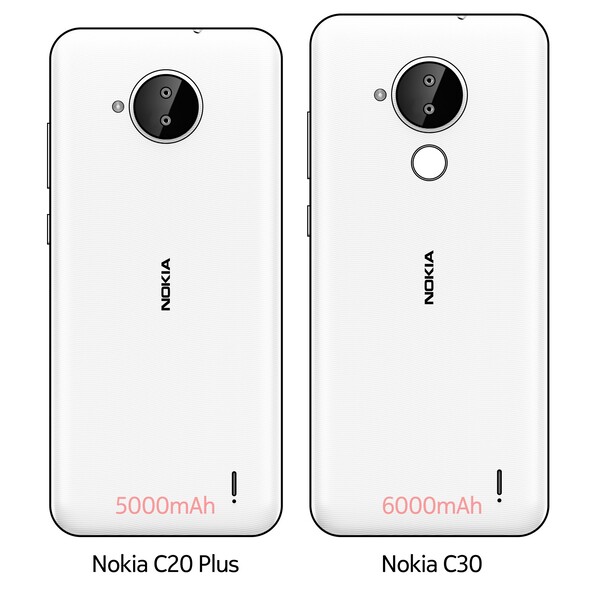 Un boceto del Nokia C20 Plus junto al Nokia C30. (Fuente de la imagen: Nokiapoweruser)