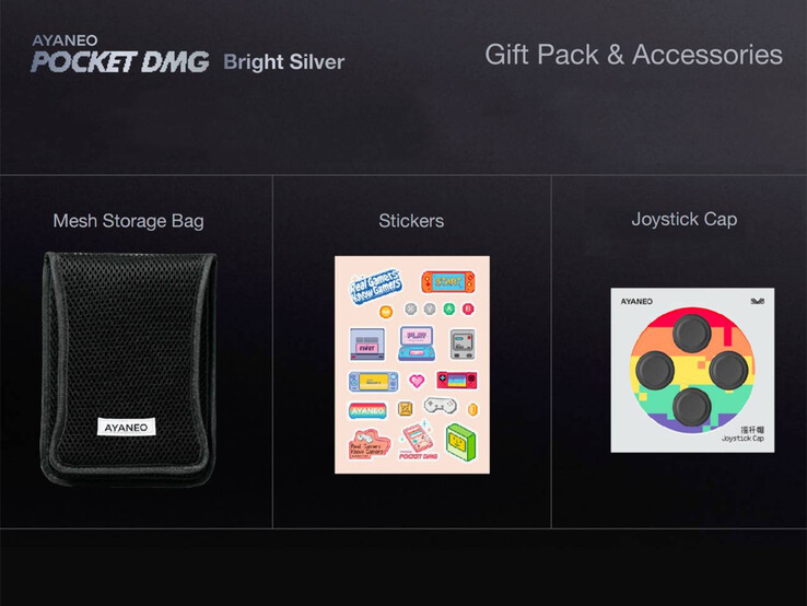 Ayaneo incluye varios regalos de cortesía con la edición Pocket DMG Bright Silver. (Fuente de la imagen: Ayaneo)