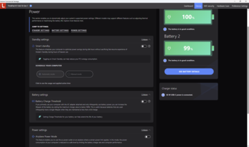 Pantalla de configuración de energía de Lenovo Commercial Advantage