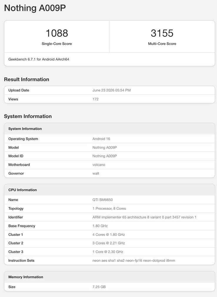 Ficha de Geekbench del esperado Nothing Phone (4b).