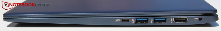 Derecha: USB-C 3.1, 2x USB-A 3.0, HDMI, alimentación