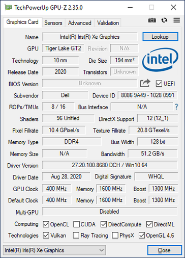 El Dell XPS 13 con Core i7-1165G7 reporta 96 EUs. Asegúrate de comprobar la versión de GPU-Z utilizada antes de mirar los valores reportados
