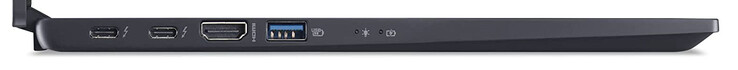 A la izquierda: 2x Thunderbolt 4 (USB-C; DisplayPort, Power Delivery), HDMI, USB 3.2 Gen 2 (USB-A)