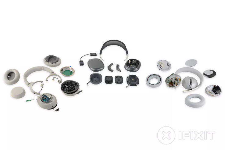 El AirPods Max entre el Sony WH-1000XM4 y el Bose NC 700. (Fuente de la imagen: iFixit)