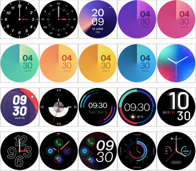 Estas son algunas de las watch faces que ofrecerá el OnePlus Watch. (Fuente de la imagen: XDA Developers)