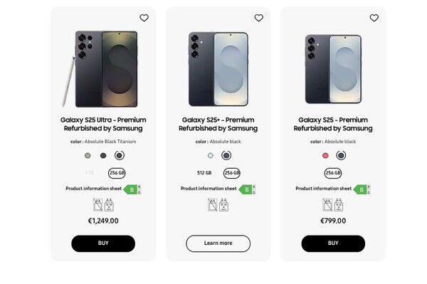 Galaxy Colores y configuraciones de la serie S25 disponibles bajo el programa Certified Re-Newed en Francia. (Fuente de la imagen: Samsung)