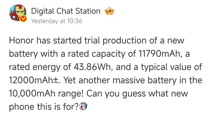 Según el filtrador Digital Chat Station, podría estar a punto de salir al mercado un teléfono de Honor con una batería de 12 000 mAh.