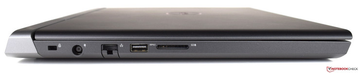 izquierda: Noble Lock, fuente de alimentación, Gigabit Ethernet, USB 3.1, lector SD