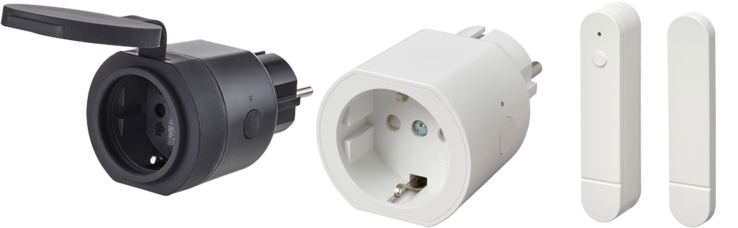 De izquierda a derecha: el enchufe inteligente para exteriores Tofsmygga, el enchufe inteligente para interiores Grillplats y el sensor para puertas y ventanas Myggbett. (Fuente de la imagen: ifun.de)
