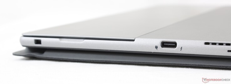 Izquierda: bloqueo de la cuña, USB-C con Thunderbolt 4 + Power Delivery y DisplayPort 1.4