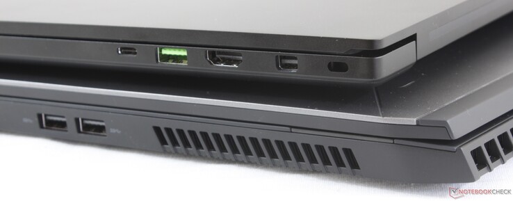 Derecha: Thunderbolt 3, USB 3.2 Tipo A, HDMI 2.0, MiniDisplayPort 1.4, Kensington lock