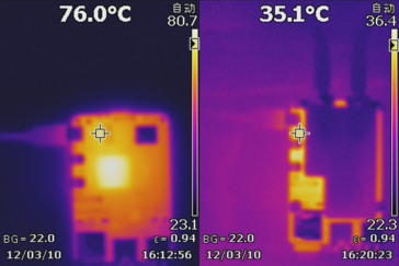 Temperatura de la placa de circuito impreso con y sin el refrigerador líquido (Fuente de la imagen: Seeed Studio)