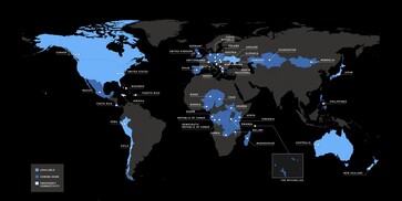 Cobertura actual de Starlink Mobile.