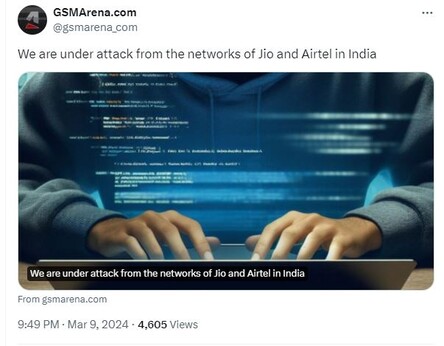 La publicación está siendo atacada por 100.00 direcciones IP adicionales cada hora, supuestamente procedentes de la India. (Fuente: GSMArena vía Twitter)