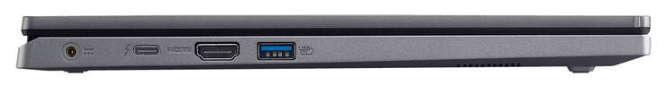 lado izquierdo: conexión de alimentación, Thunderbolt 4 (USB-C; Power Delivery, DisplayPort), HDMI, USB 3.2 Gen 1 (USB-A)