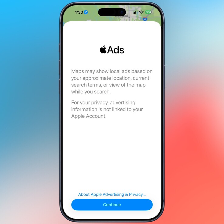 Aviso legal sobre los anuncios en Apple Maps