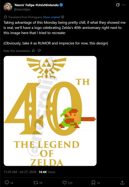 Se muestra el logotipo filtrado del 40.º aniversario de «Necro» Felipe Zelda