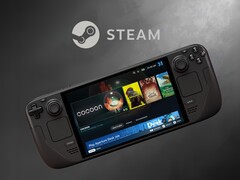 LCD del Steam Deck de Valve mostrado debajo del logotipo de Steam (Fuente de la imagen: Valve con ediciones)