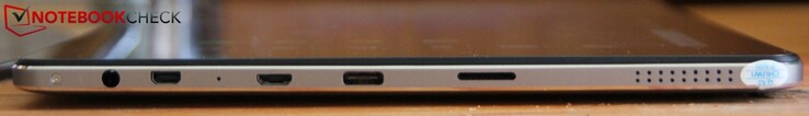 Lado izquierdo: lector micro SD, USB 3.0 tipo C, mini-HDMI, micro-USB, conector para auriculares.