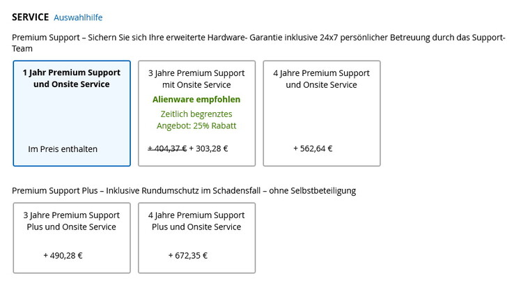 Opciones de garantía (fuente de la imagen: Dell)
