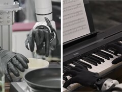 Genesis AI muestra manos robóticas realizando tareas de motricidad fina como cascar huevos, cortar tomates, conectar cables y tocar el piano.