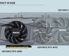 Comparación de tamaño entre la RTX 4060 SFF y la 4070 / 4080 completa (Fuente de la imagen: Inno3D)