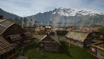 Una imagen en la que se ven casas en la Tierra de los Vikingos.