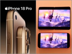 Imagen conceptual del iPhone 18 Pro (izquierda) y maniquí del iPhone Fold impreso en 3D (derecha). (Fuente de la imagen: @ld_vova y Ben Geskin, editado)