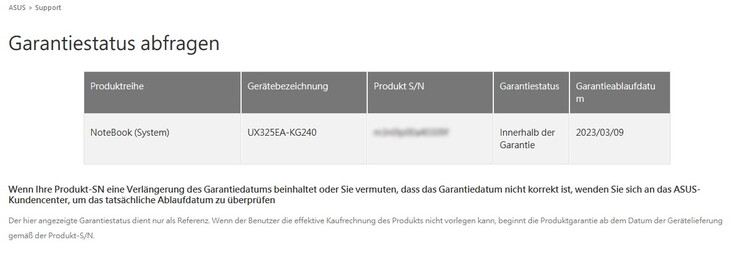 Garantía residual: 24 meses en total (fuente de la imagen: Asus)