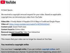 Dark Space compartió en YouTube que su vídeo sobre el mod de mapas de GTA 6 fue retirado por una reclamación de derechos de autor de Take-Two Interactive. (Fuente de la imagen: Dark Space vía YouTube)