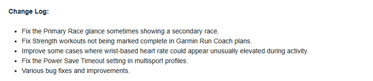 El registro de cambios de la versión beta pública 25.02 para los relojes inteligentes Garmin Forerunner más antiguos. (Fuente de la imagen: Garmin)