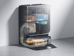 El aspirador robótico Narwal Flow 2 vierte automáticamente las aguas residuales y el polvo en su estación de acoplamiento entre los ciclos de limpieza. (Fuente de la imagen: Narwal)