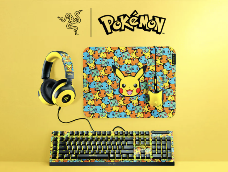 Edición Pokémon del conocido equipo para juegos: Razer BlackWidow V4 X, Razer Kraken V4 X, Razer Cobra y Razer Gigantus V2 (Fuente de la imagen: Razer)