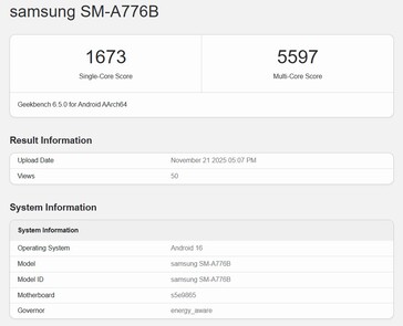 Samsung Galaxy A77 en Geekbench 6