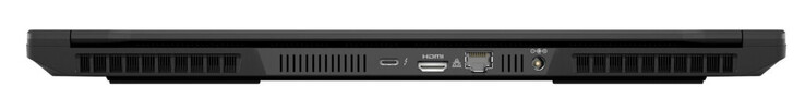 Parte trasera: Thunderbolt 4 (USB-C; Power Delivery 1.4, G-Sync), HDMI 2.1, Gigabit Ethernet (2,5 gigabits), fuente de alimentación