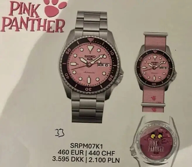 La imagen filtrada del reloj Seiko Pink Panther SRPM07K1. (Fuente de la imagen: WatchUSeek)