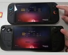 La Nintendo Switch 2 (arriba) y la Steam Deck OLED (abajo) ejecutando No Man's Sky una al lado de la otra. La imagen destaca la diferencia de tiempo de carga observada durante las pruebas. (Fuente de la imagen: The Phawx en YouTube)